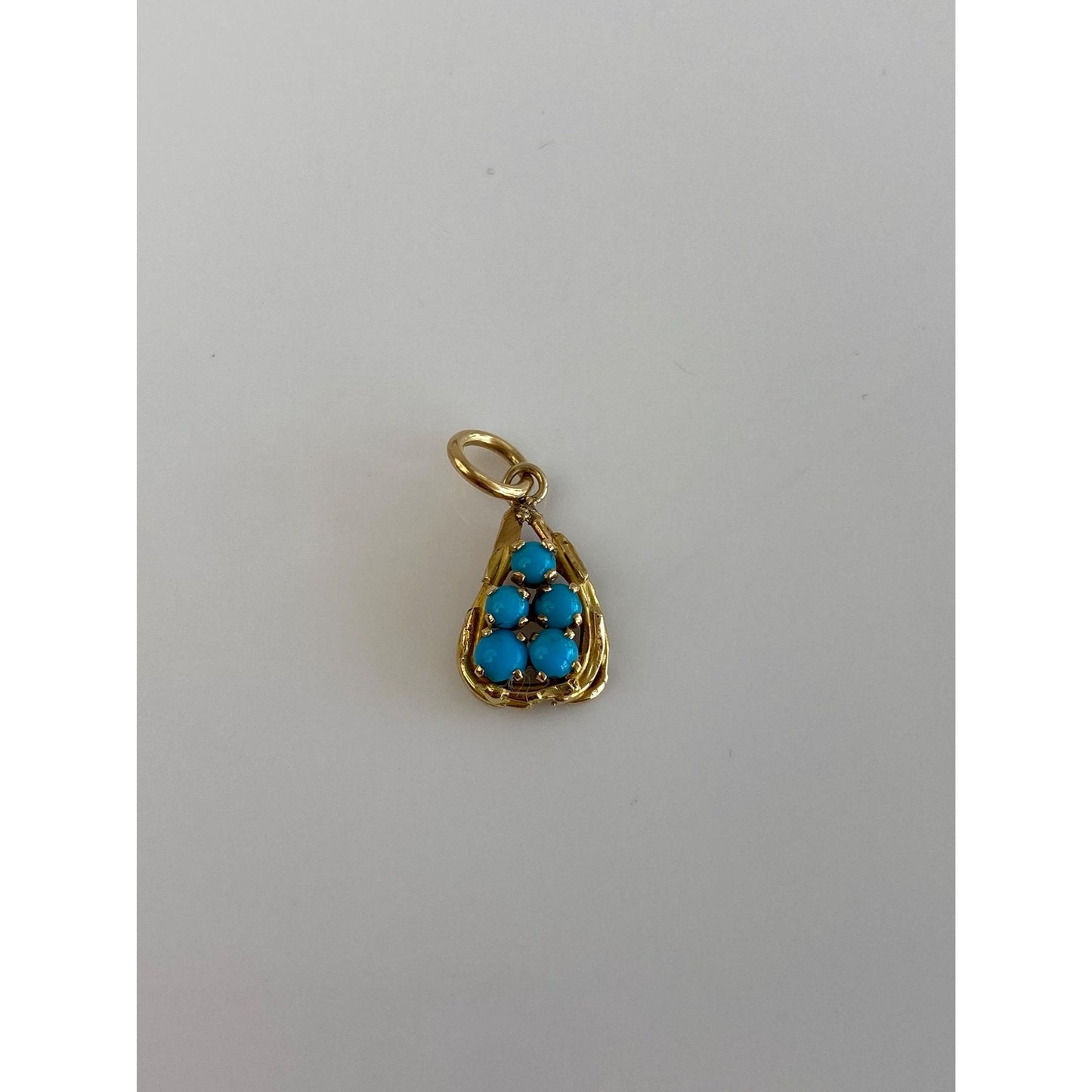 Solid 18k Yellow Gold Turquoise Cluster Charm