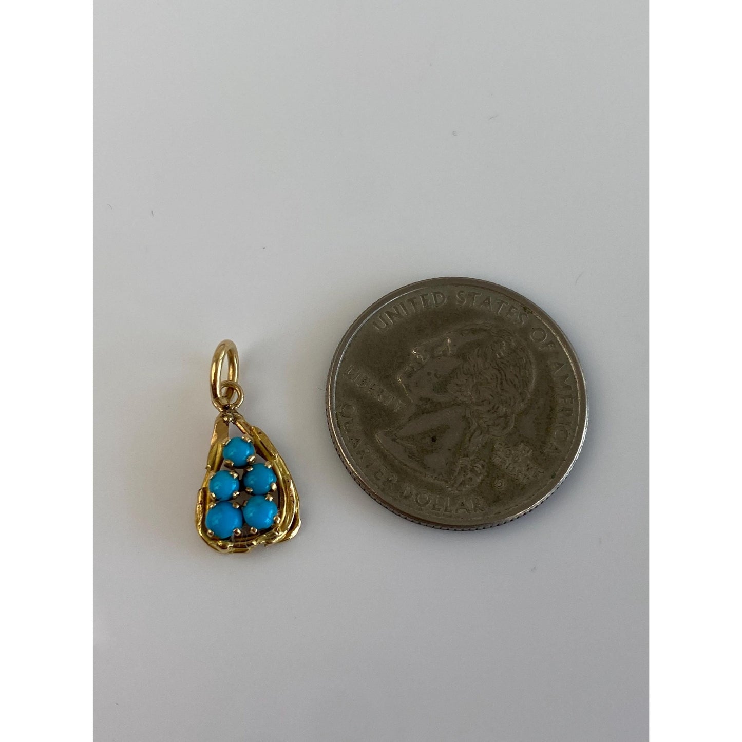 Solid 18k Yellow Gold Turquoise Cluster Charm