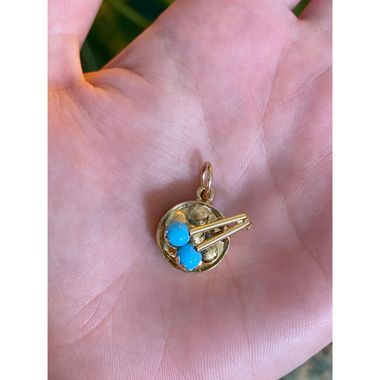 Vintage 14k Yellow Gold Turquoise Drum Charm