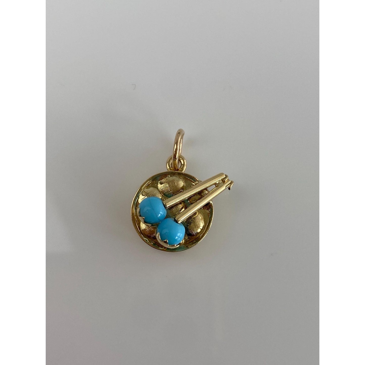 Vintage 14k Yellow Gold Turquoise Drum Charm