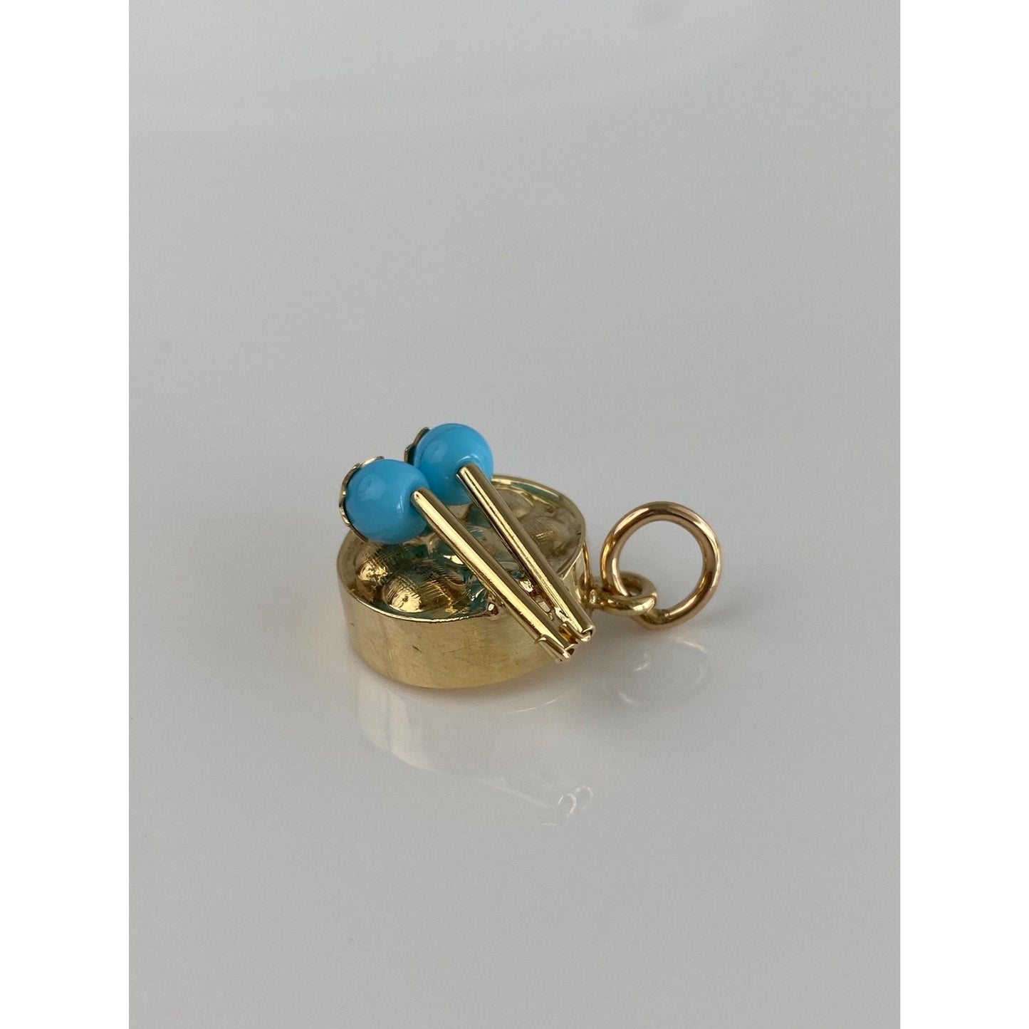 Vintage 14k Yellow Gold Turquoise Drum Charm
