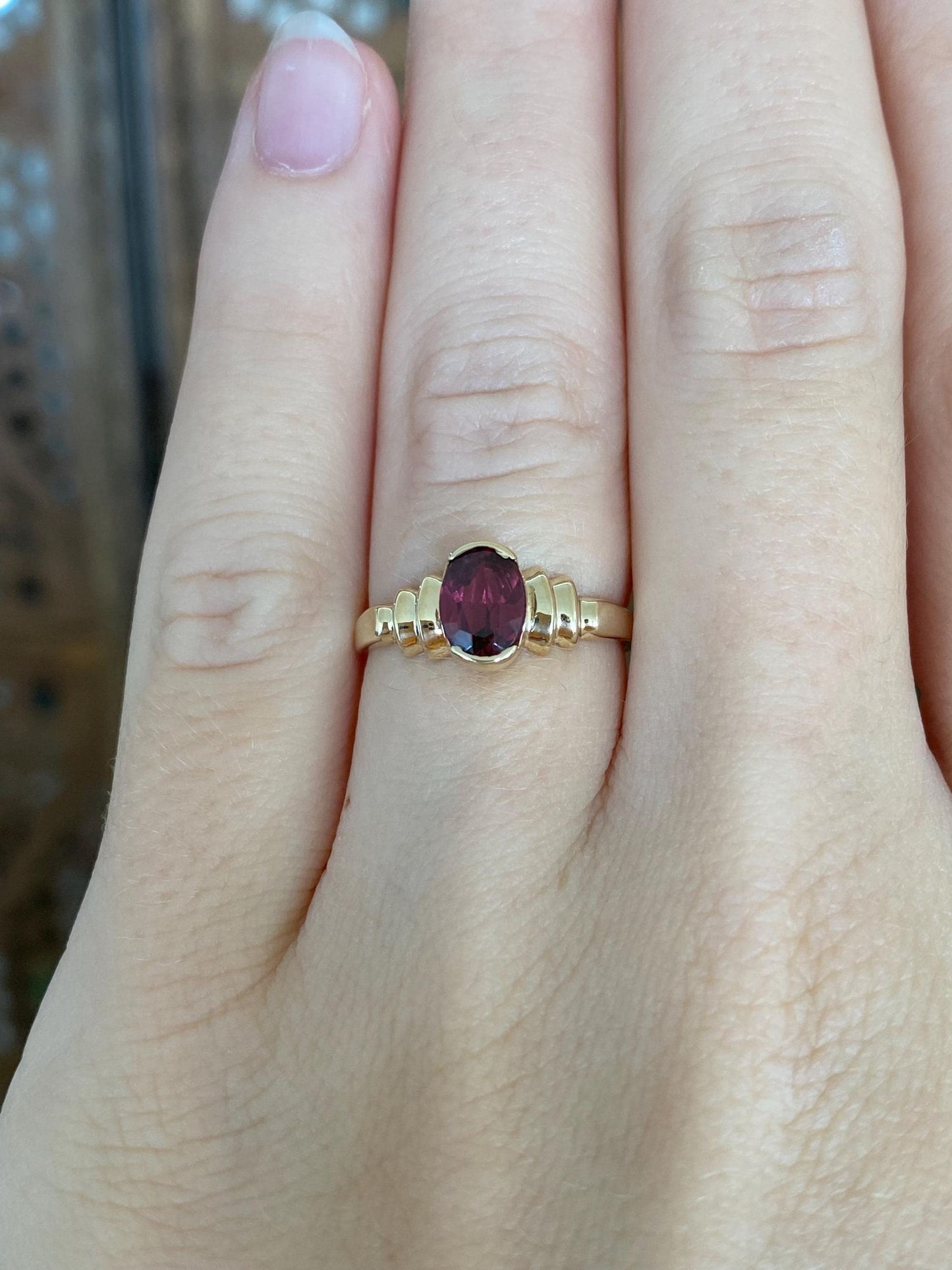 Vintage Solid 14k Yellow Gold Pink Tourmaline Scalloped Ring - Size 5.75
