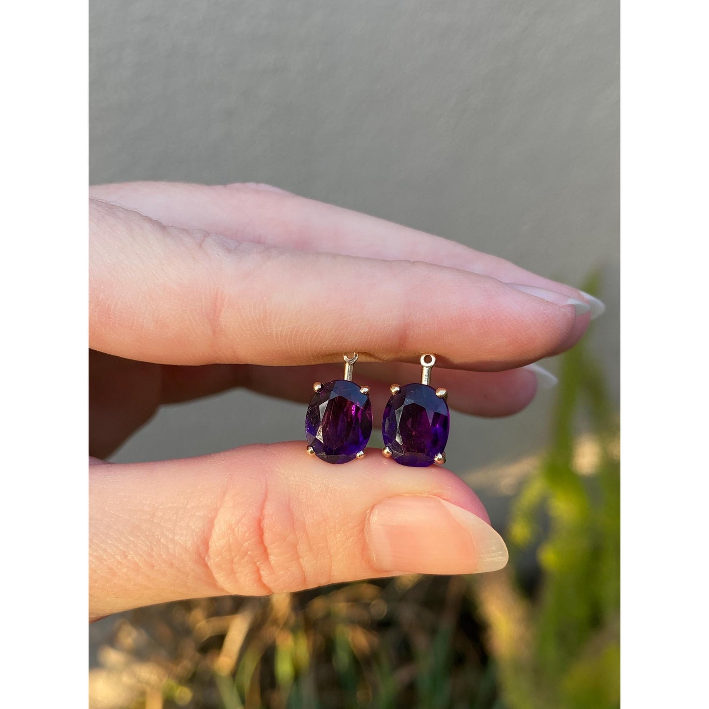 Vintage Solid 14k Yellow Gold Dark Amethyst Earring Jackets