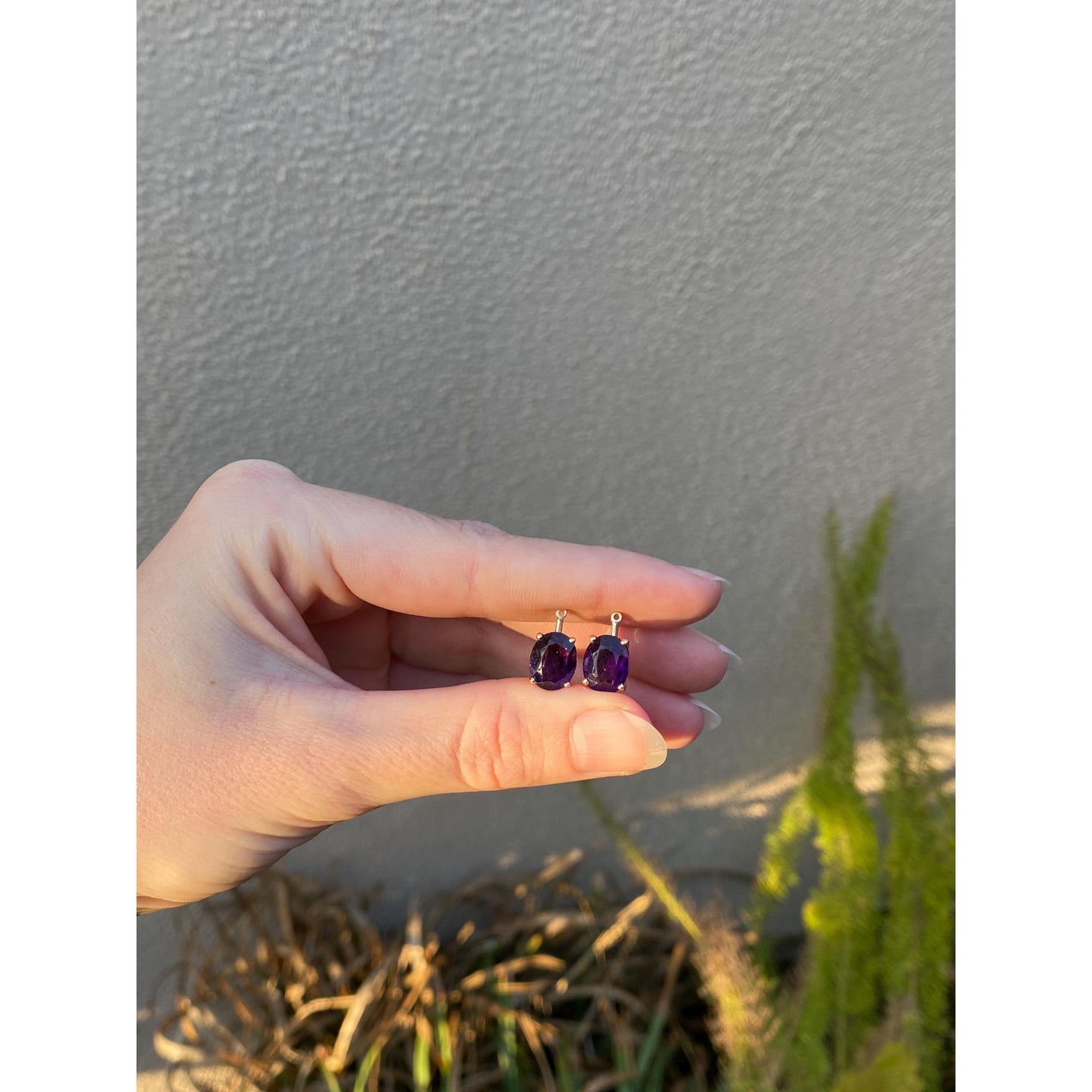 Vintage Solid 14k Yellow Gold Dark Amethyst Earring Jackets