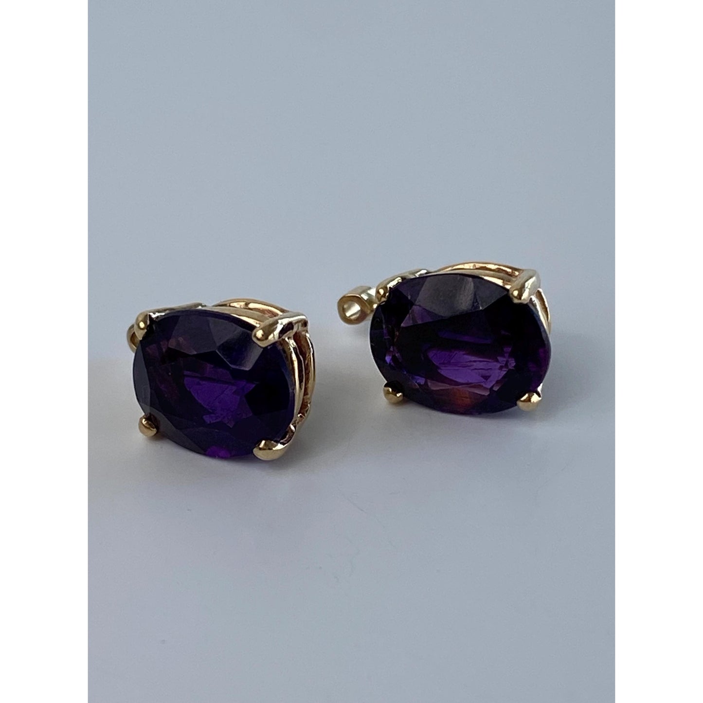 Vintage Solid 14k Yellow Gold Dark Amethyst Earring Jackets
