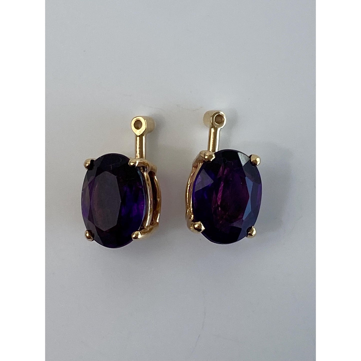 Vintage Solid 14k Yellow Gold Dark Amethyst Earring Jackets