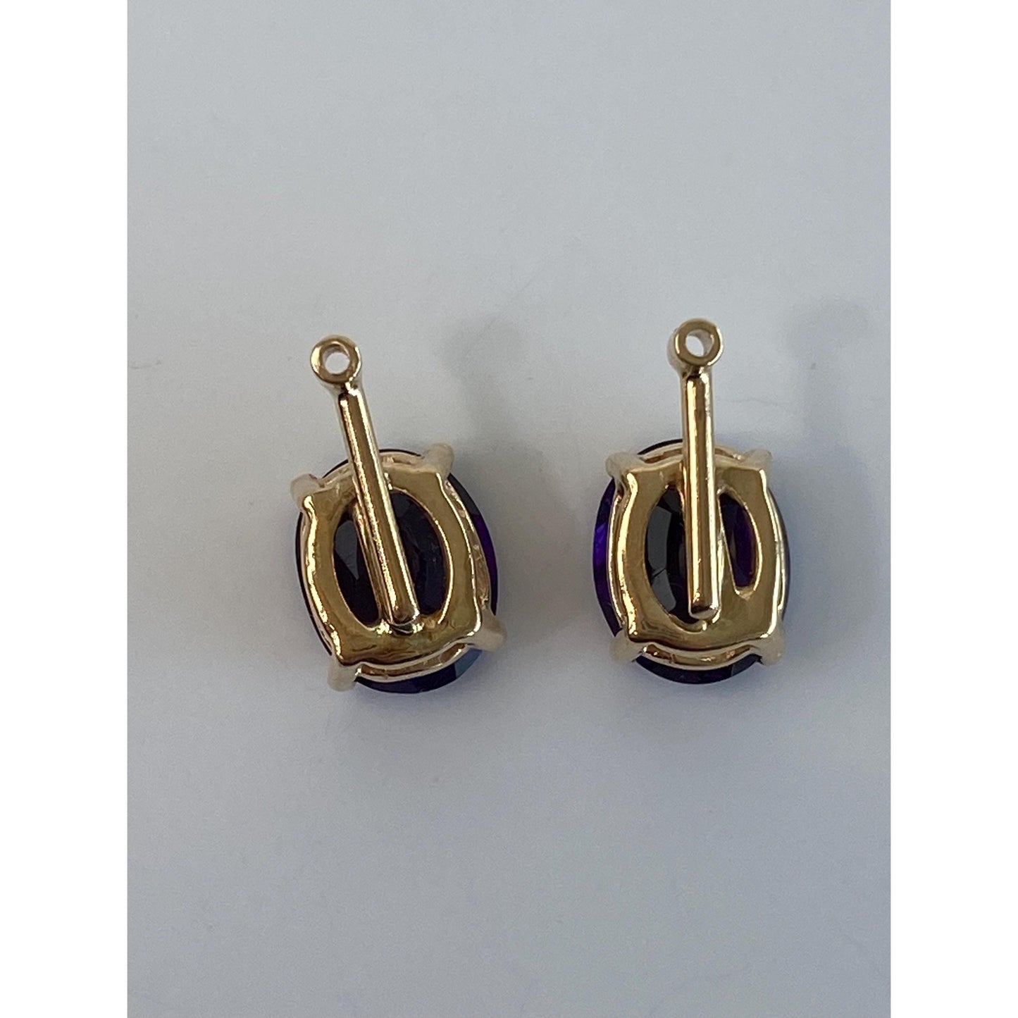 Vintage Solid 14k Yellow Gold Dark Amethyst Earring Jackets