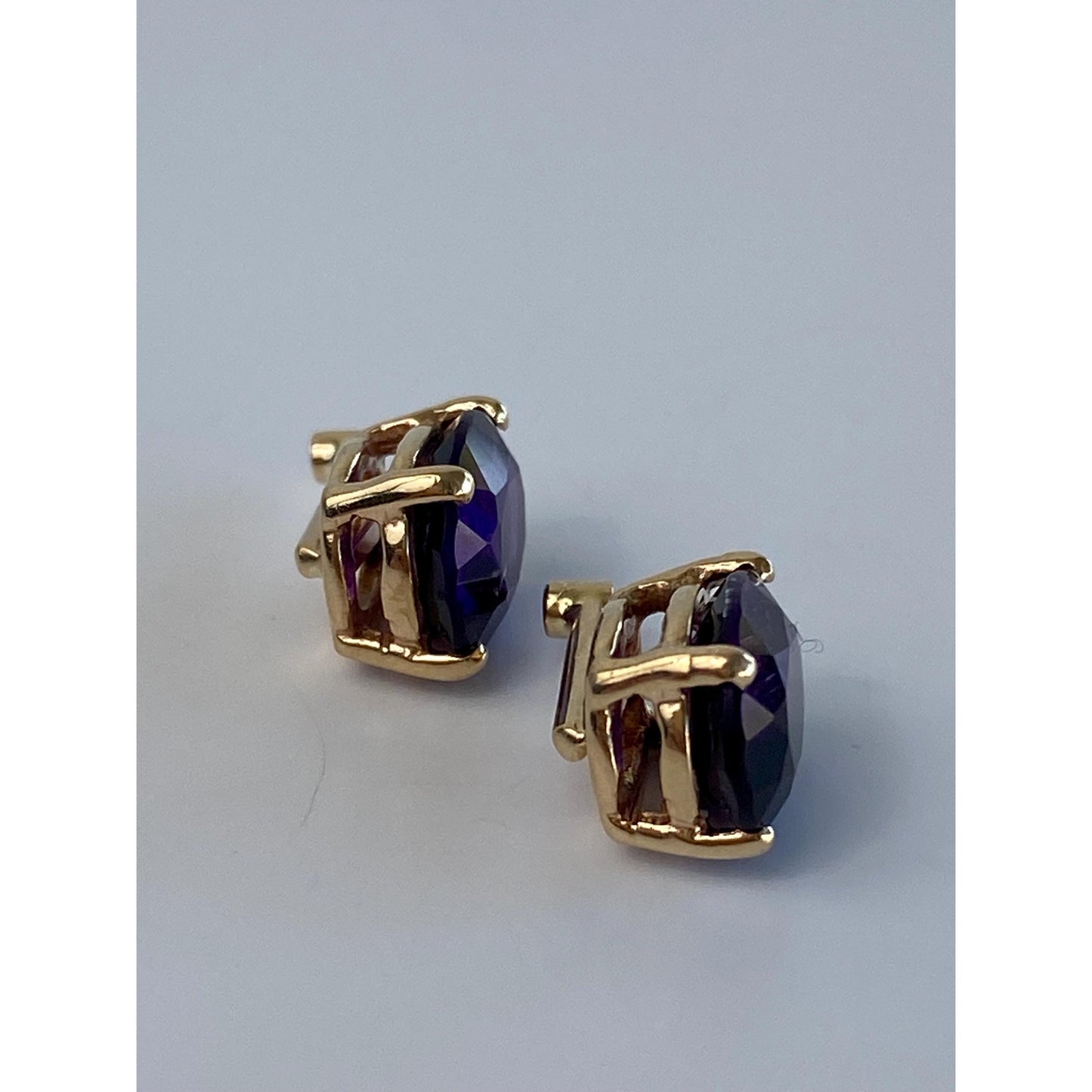 Vintage Solid 14k Yellow Gold Dark Amethyst Earring Jackets