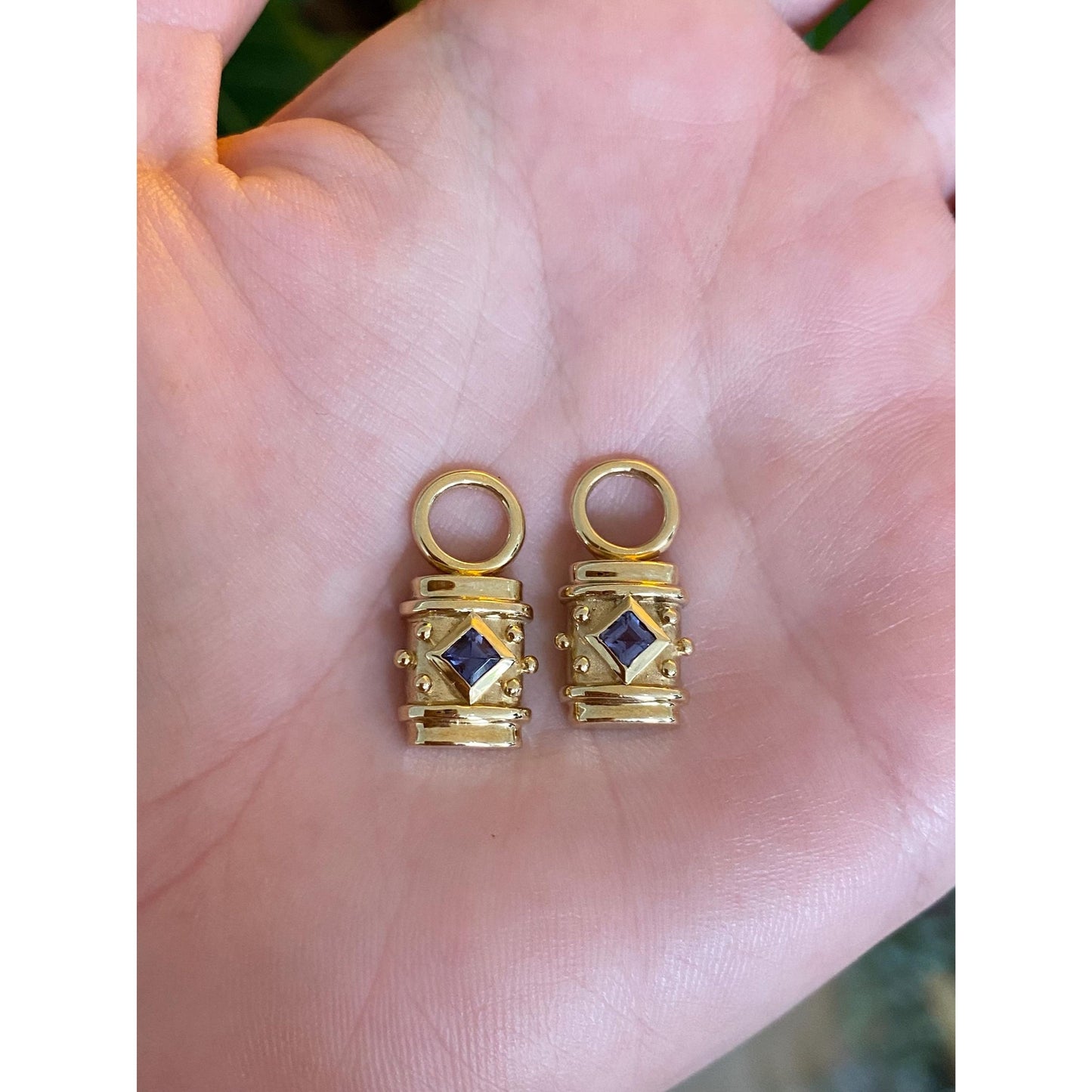 Vintage Solid 14k Yellow Gold Tanzanite Hoop Charms