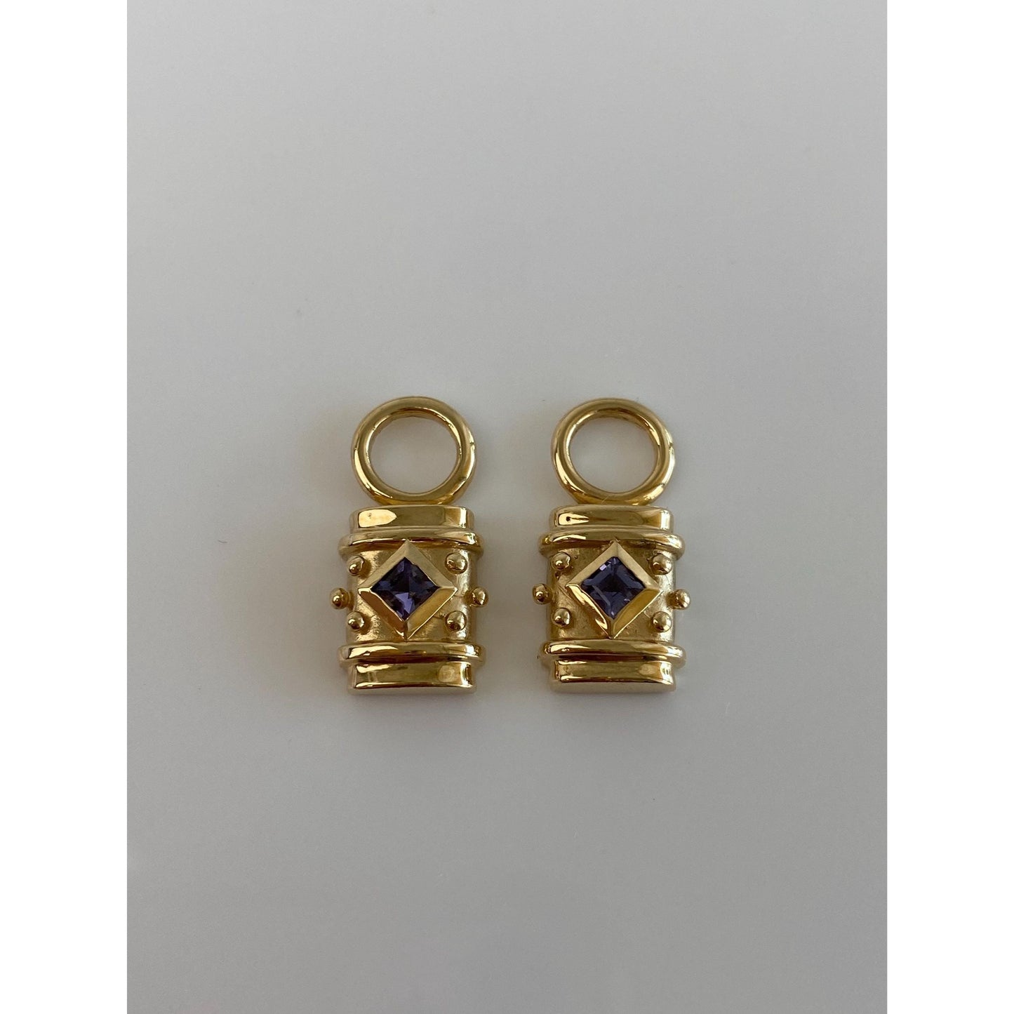 Vintage Solid 14k Yellow Gold Tanzanite Hoop Charms