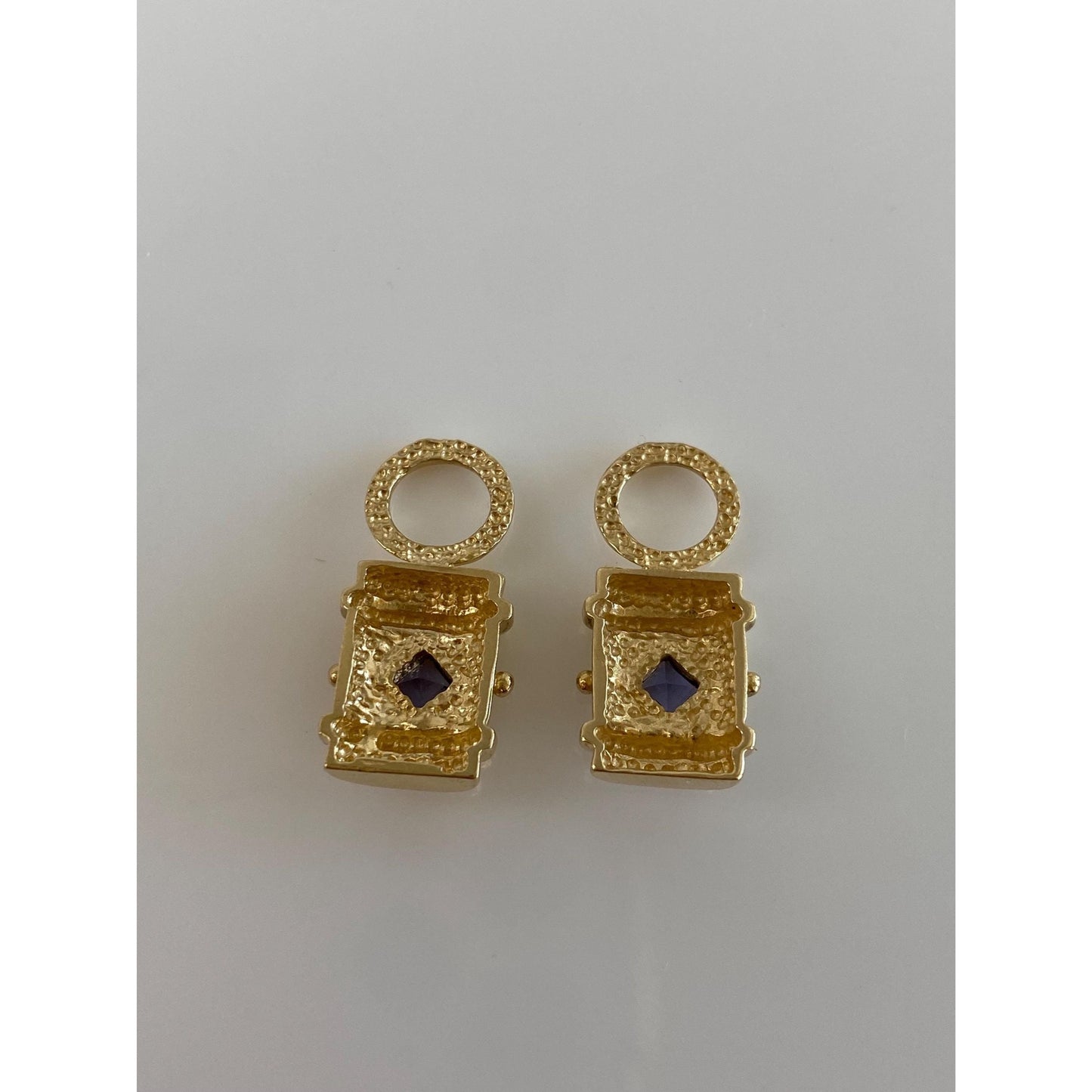 Vintage Solid 14k Yellow Gold Tanzanite Hoop Charms