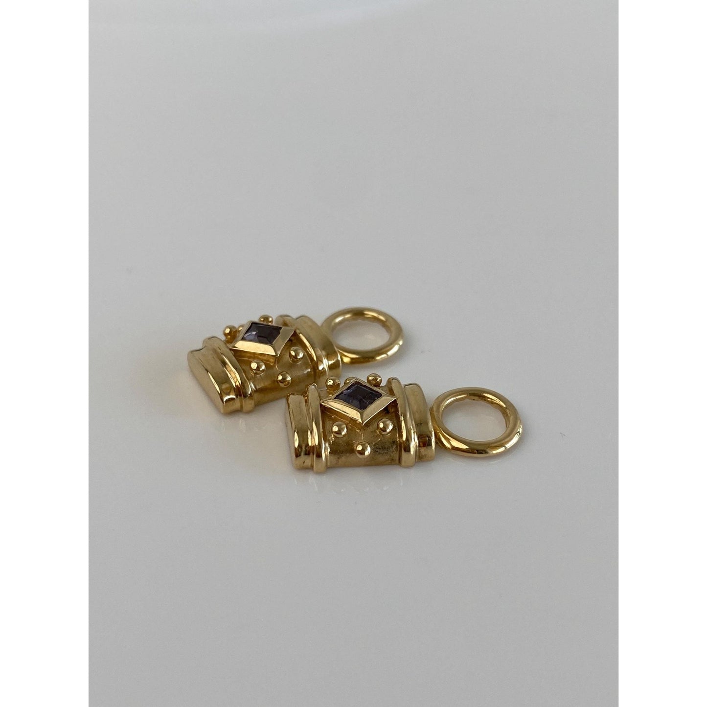 Vintage Solid 14k Yellow Gold Tanzanite Hoop Charms