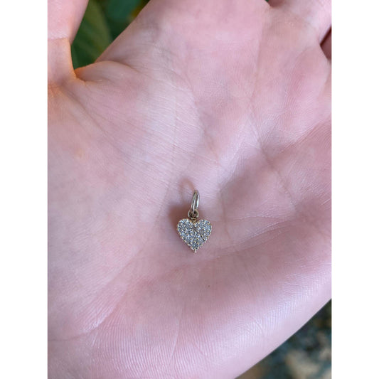 Vintage Solid 10k White Gold Diamond Heart Charm