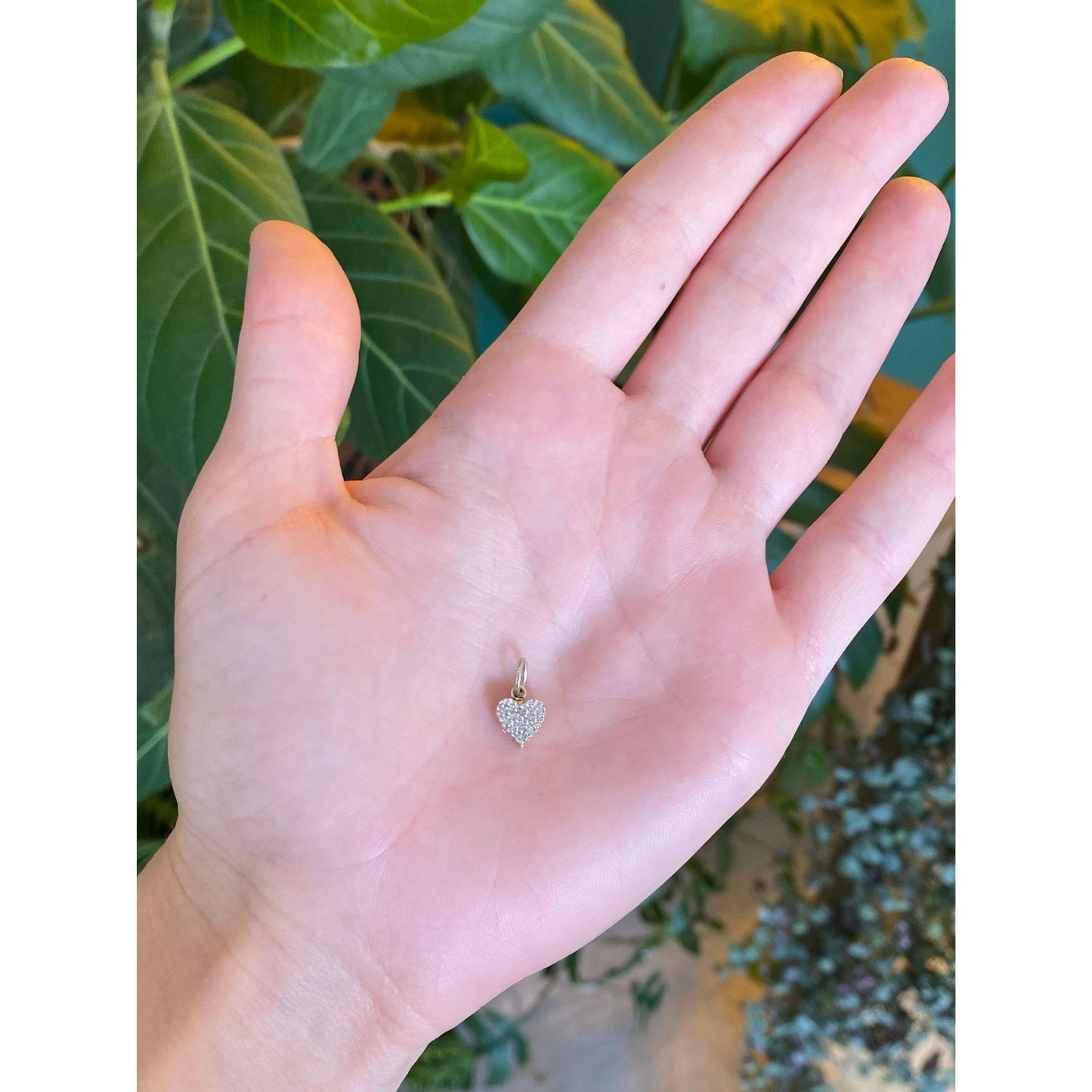 Vintage Solid 10k White Gold Diamond Heart Charm