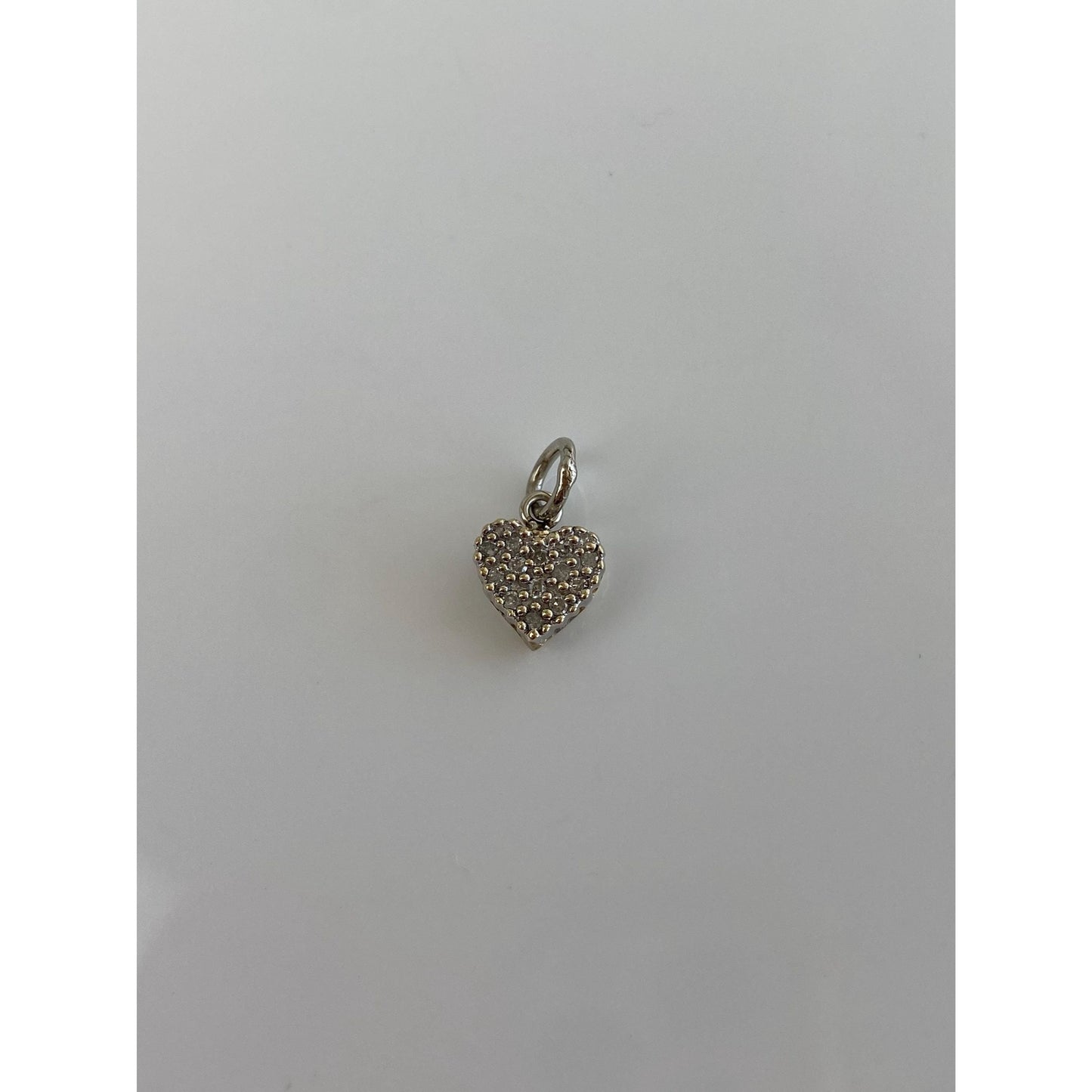 Vintage Solid 10k White Gold Diamond Heart Charm