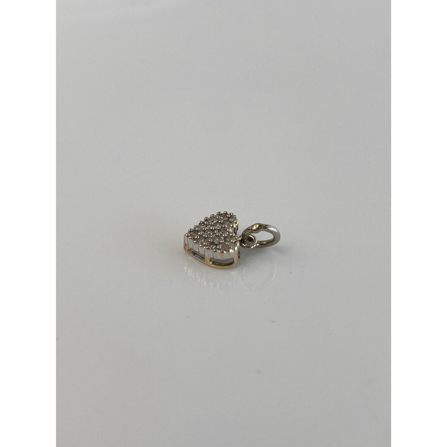 Vintage Solid 10k White Gold Diamond Heart Charm