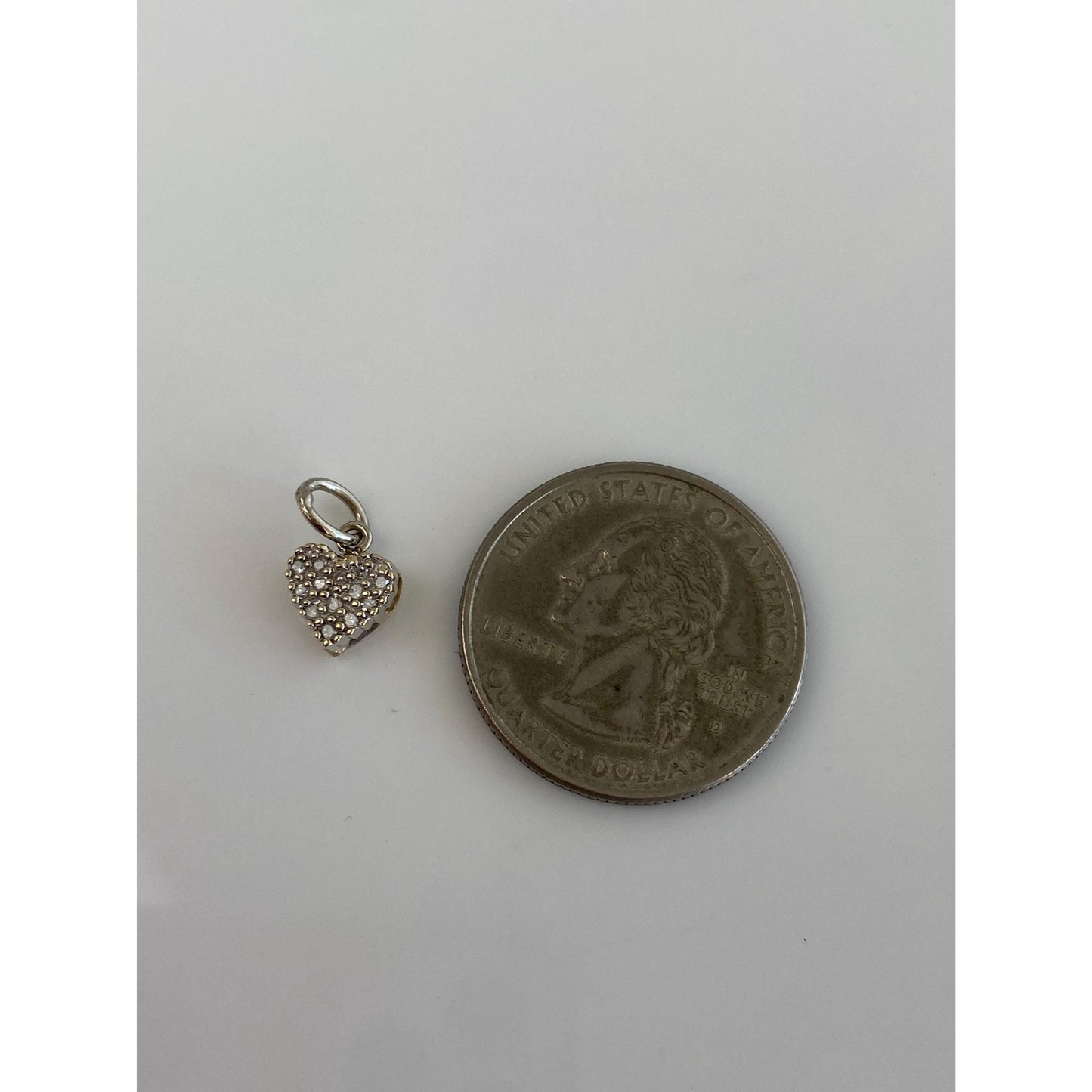 Vintage Solid 10k White Gold Diamond Heart Charm