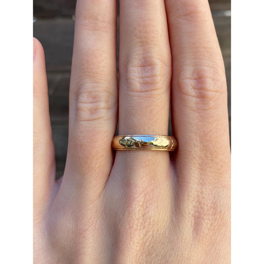 Vintage Solid 14k Yellow Gold Star Design Milgrain Ring Band - Size 9.75