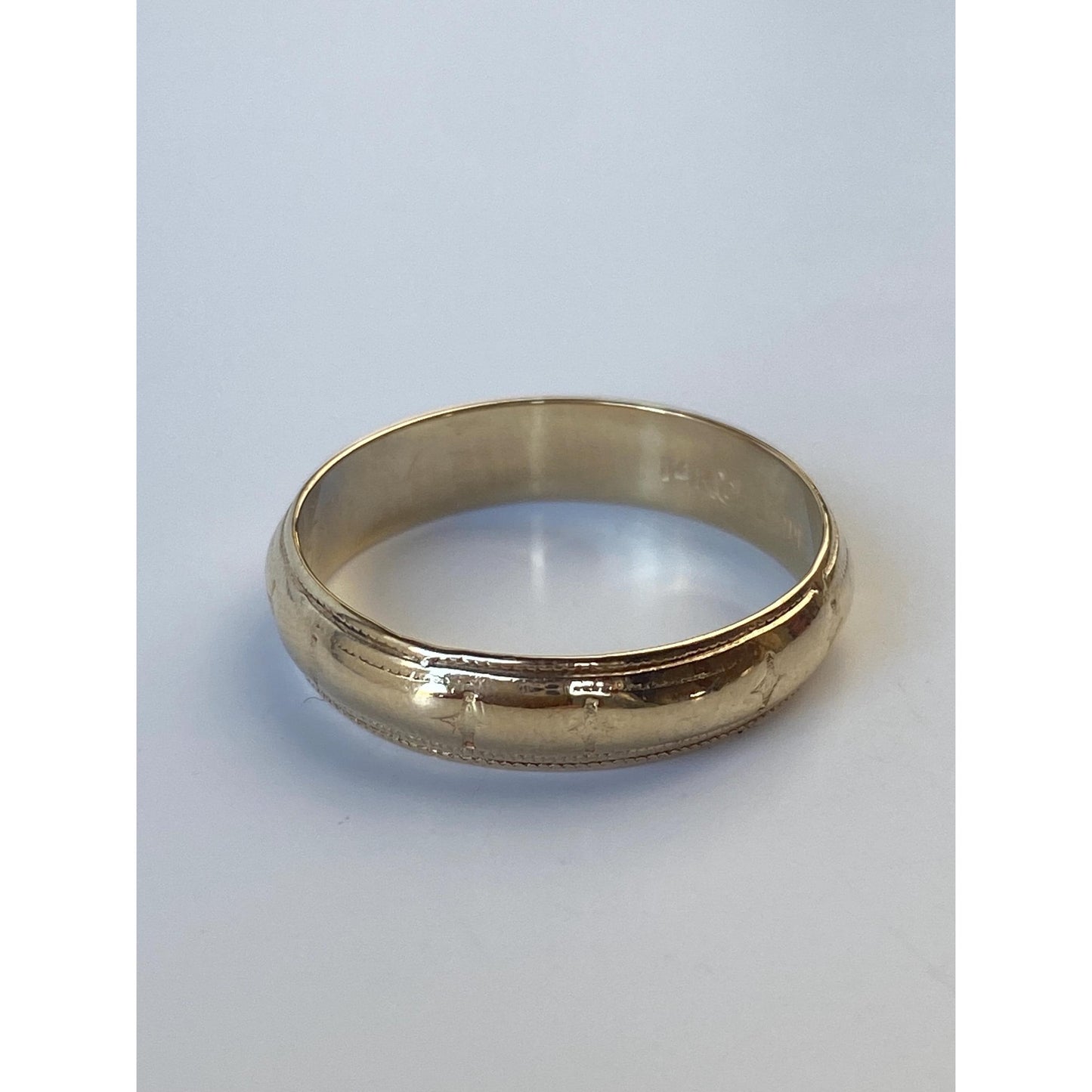 Vintage Solid 14k Yellow Gold Star Design Milgrain Ring Band - Size 9.75