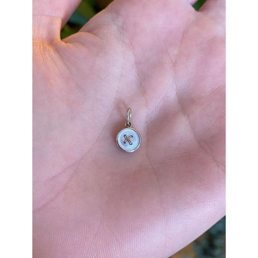 Vintage 14k Rose Gold & Platinum Little Mother Of Pearl Button Cufflink Conversion Charm