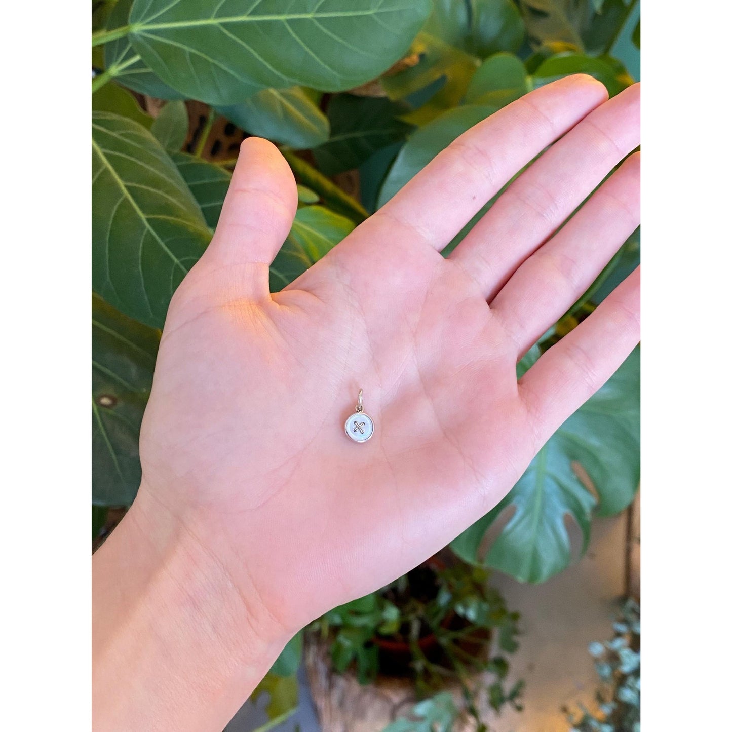 Vintage 14k Rose Gold & Platinum Little Mother Of Pearl Button Cufflink Conversion Charm