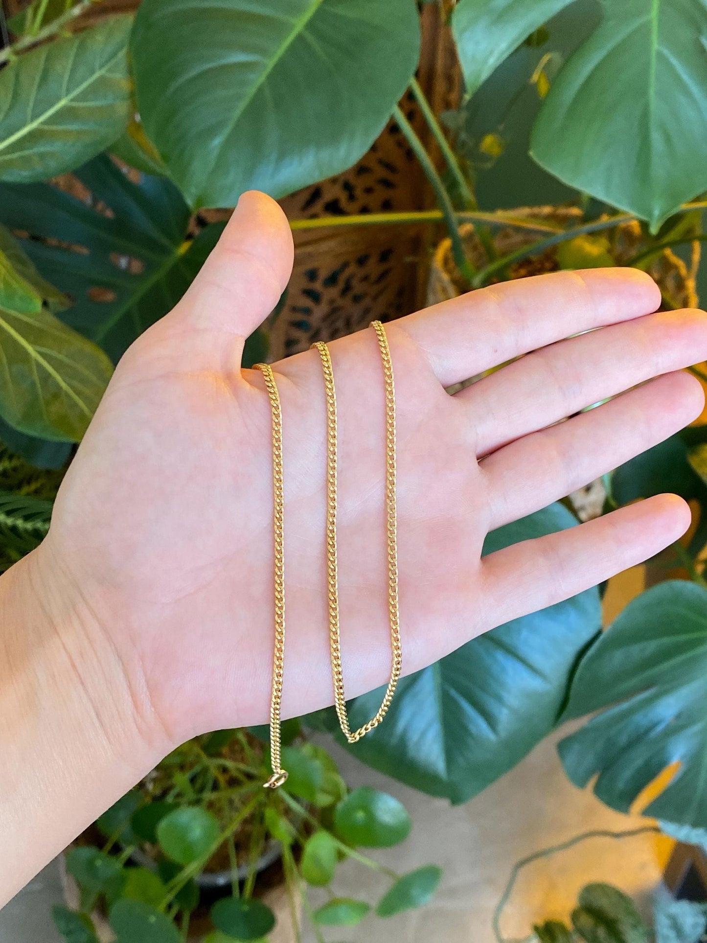 Vintage Solid 18k Yellow Gold Curb Chain Necklace - 21 inches