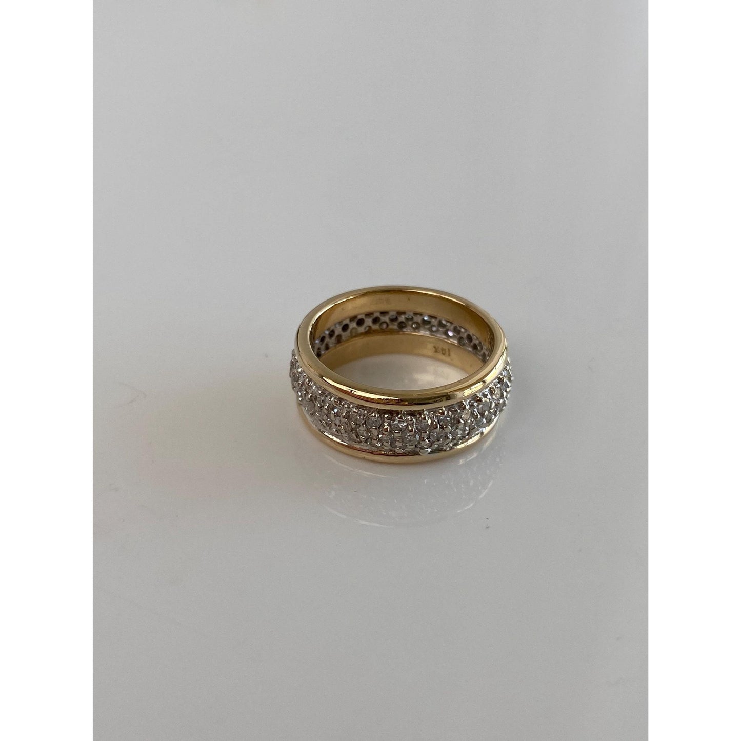 Vintage Solid 14k White & Yellow Gold Diamond Cluster Ring Band - Size 7.25