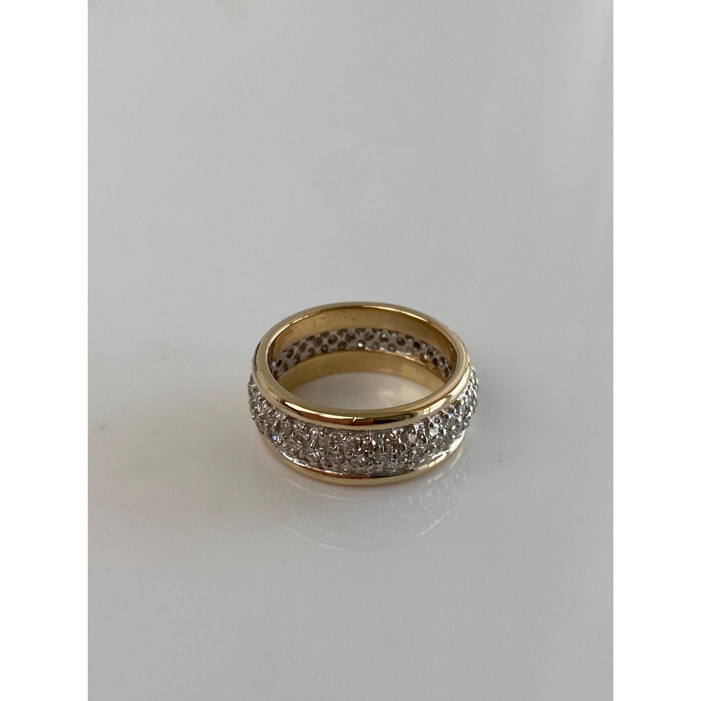 Vintage Solid 14k White & Yellow Gold Diamond Cluster Ring Band - Size 7.25