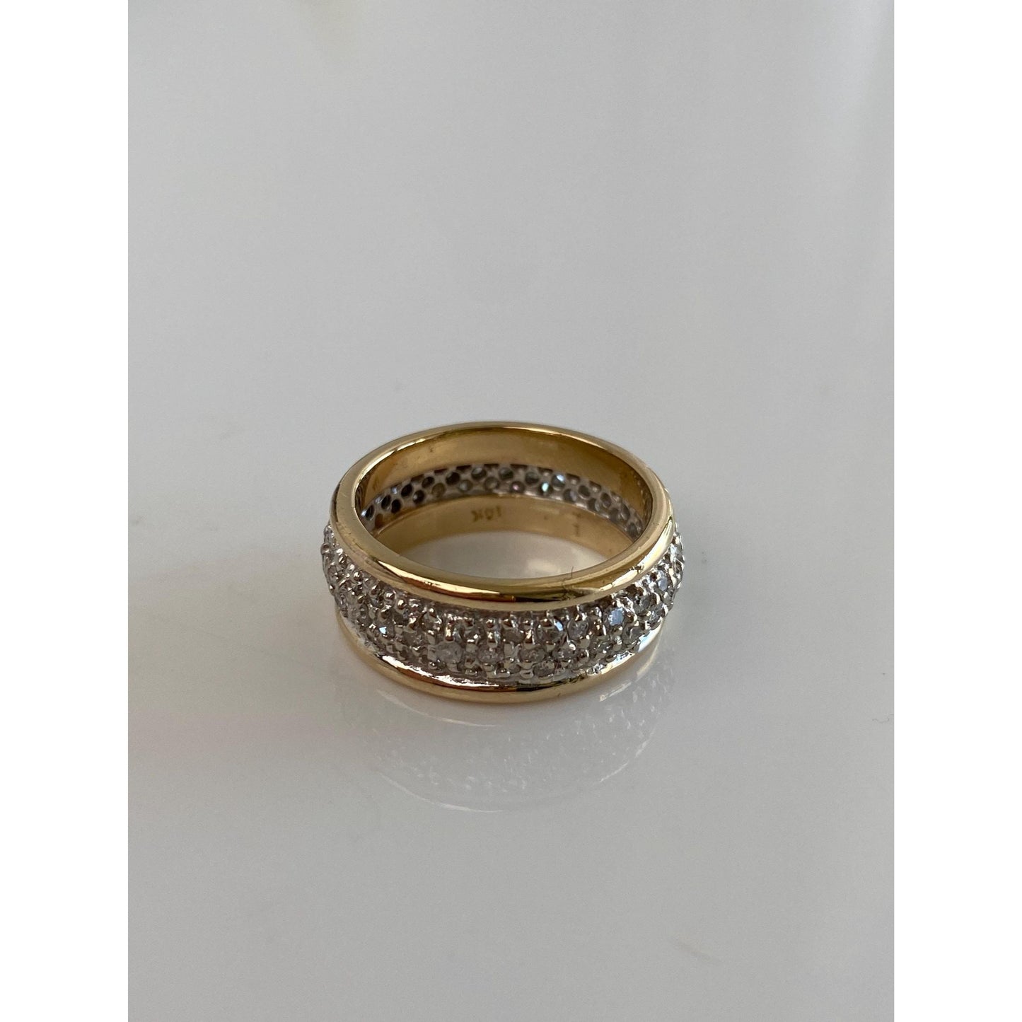 Vintage Solid 14k White & Yellow Gold Diamond Cluster Ring Band - Size 7.25