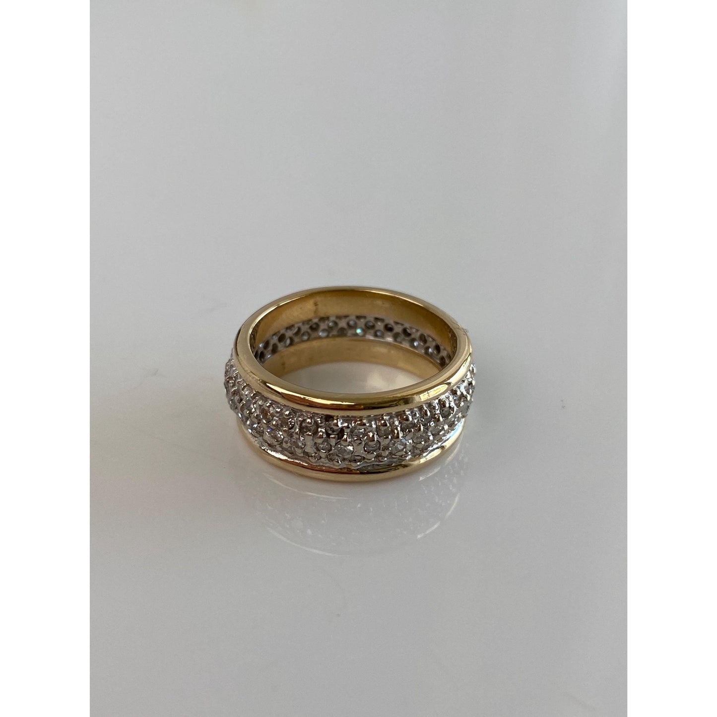 Vintage Solid 14k White & Yellow Gold Diamond Cluster Ring Band - Size 7.25