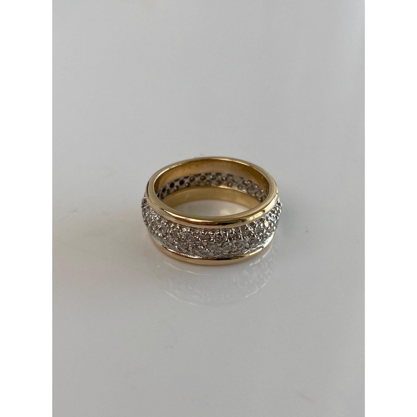 Vintage Solid 14k White & Yellow Gold Diamond Cluster Ring Band - Size 7.25