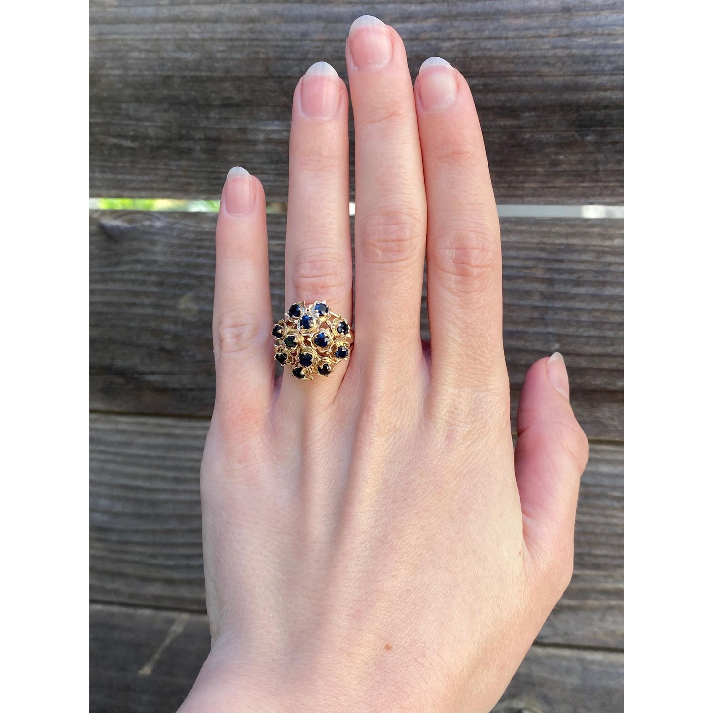 Solid 14k Yellow Gold Blue Sapphire Moving Cocktail Ring - Size 4.5