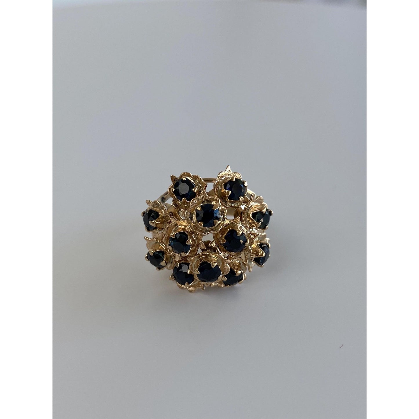 Solid 14k Yellow Gold Blue Sapphire Moving Cocktail Ring - Size 4.5