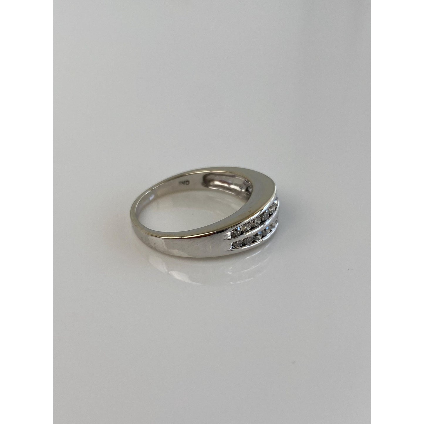 Vintage Solid 14k White Gold Diamond Ring Band - Size 6.75