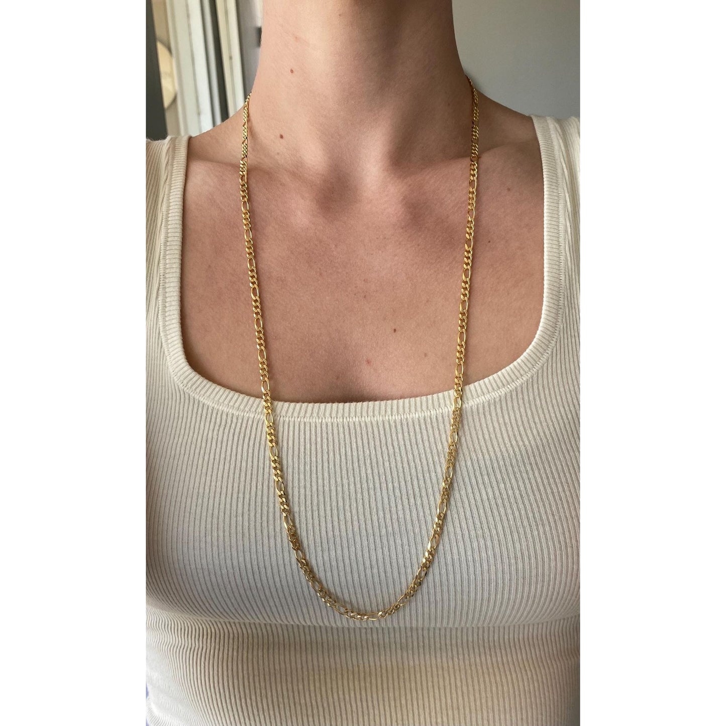 Vintage Solid 14k Yellow Gold Figaro Chain Necklace - 30 inches