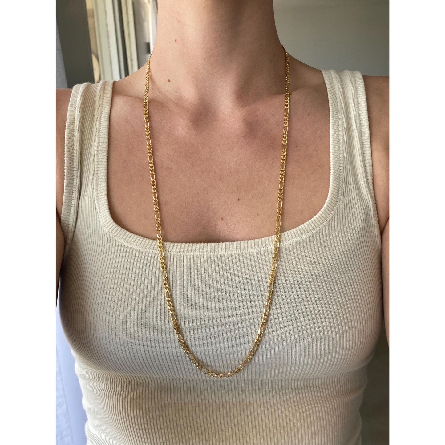 Vintage Solid 14k Yellow Gold Figaro Chain Necklace - 30 inches