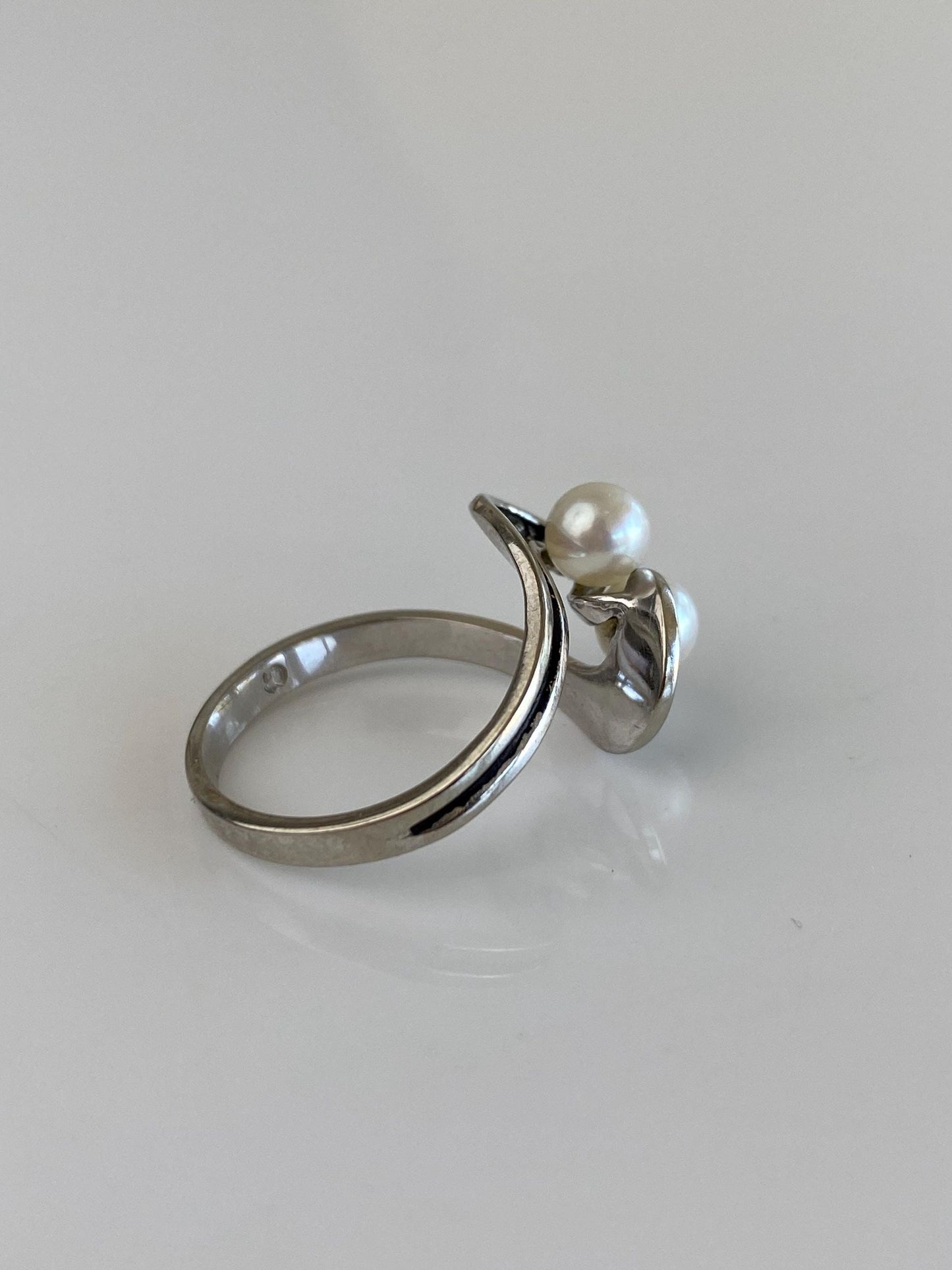 Vintage Solid 10k White Gold Pearls Ring - Size 6