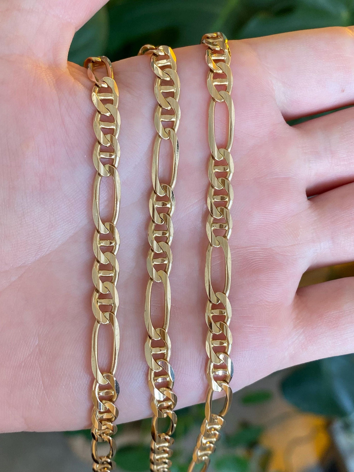 Vintage Solid 14k Yellow Gold Long Chunky Figaro Mariner Link Chain Necklace - 24.75 inches