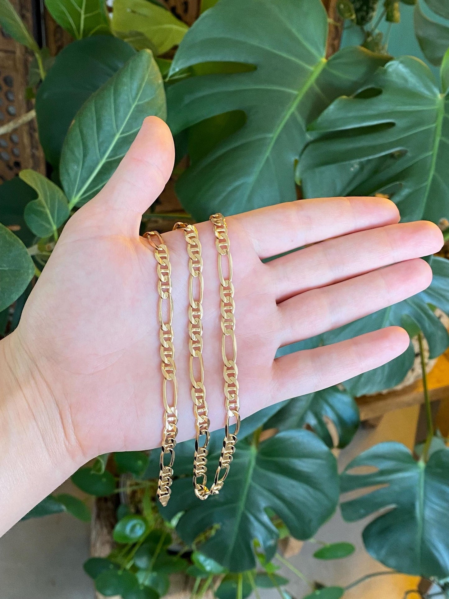 Vintage Solid 14k Yellow Gold Long Chunky Figaro Mariner Link Chain Necklace - 24.75 inches