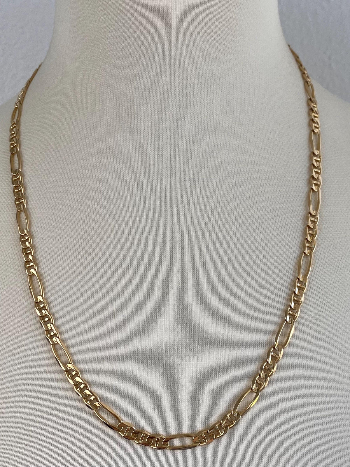 Vintage Solid 14k Yellow Gold Long Chunky Figaro Mariner Link Chain Necklace - 24.75 inches