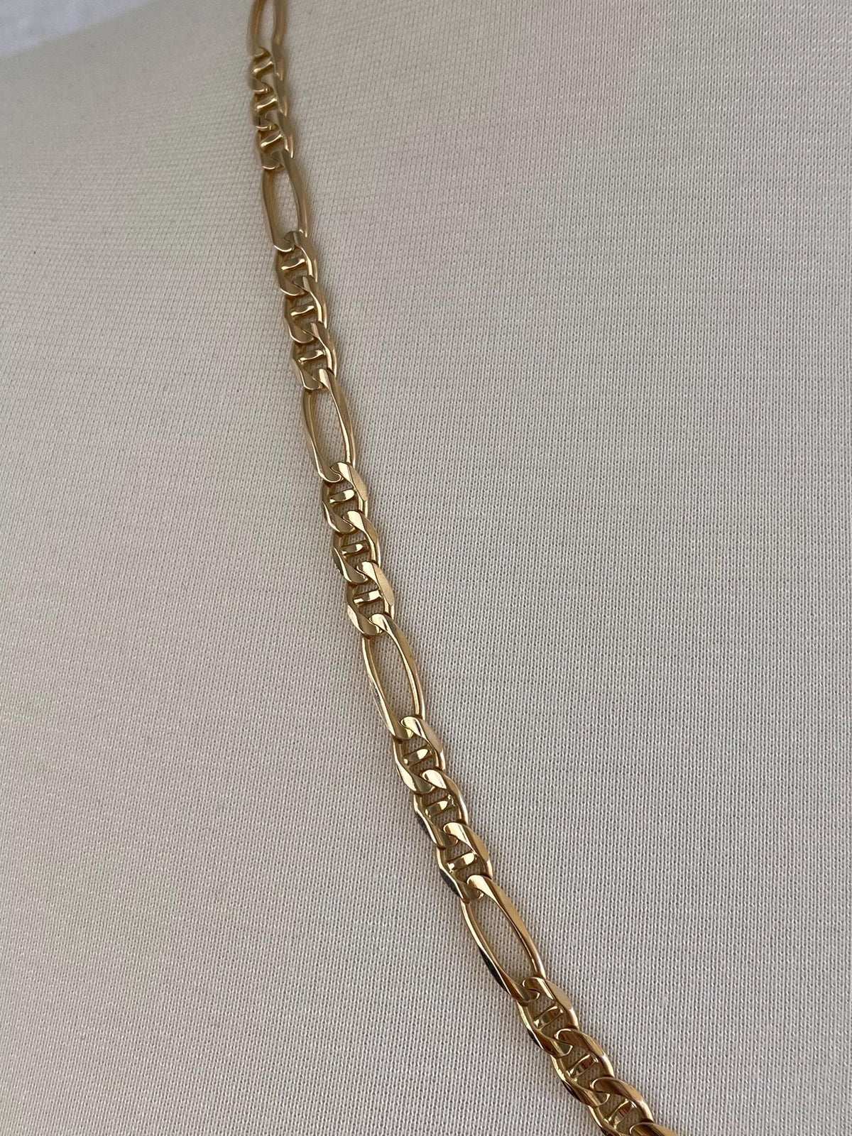 Vintage Solid 14k Yellow Gold Long Chunky Figaro Mariner Link Chain Necklace - 24.75 inches