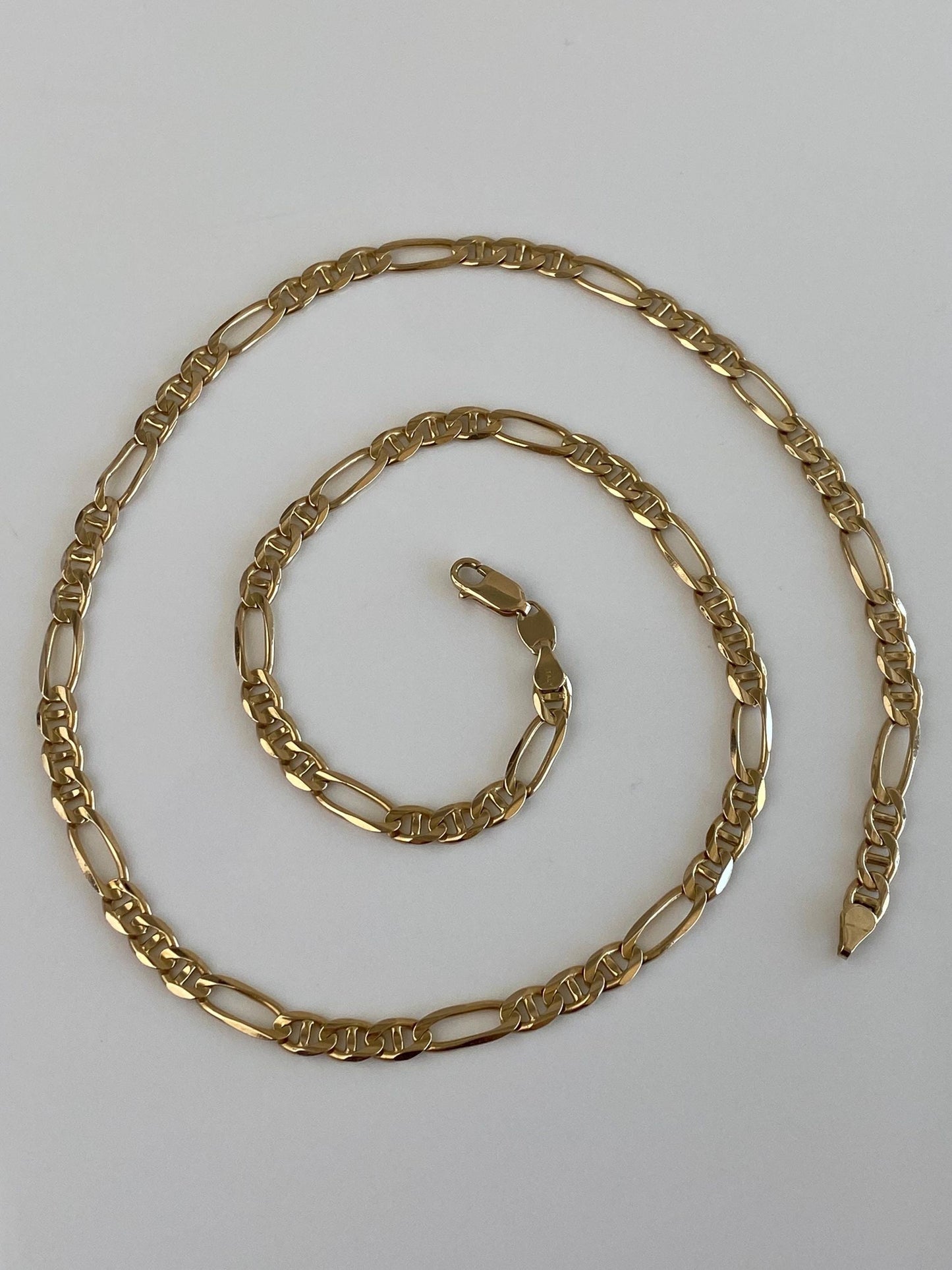 Vintage Solid 14k Yellow Gold Long Chunky Figaro Mariner Link Chain Necklace - 24.75 inches