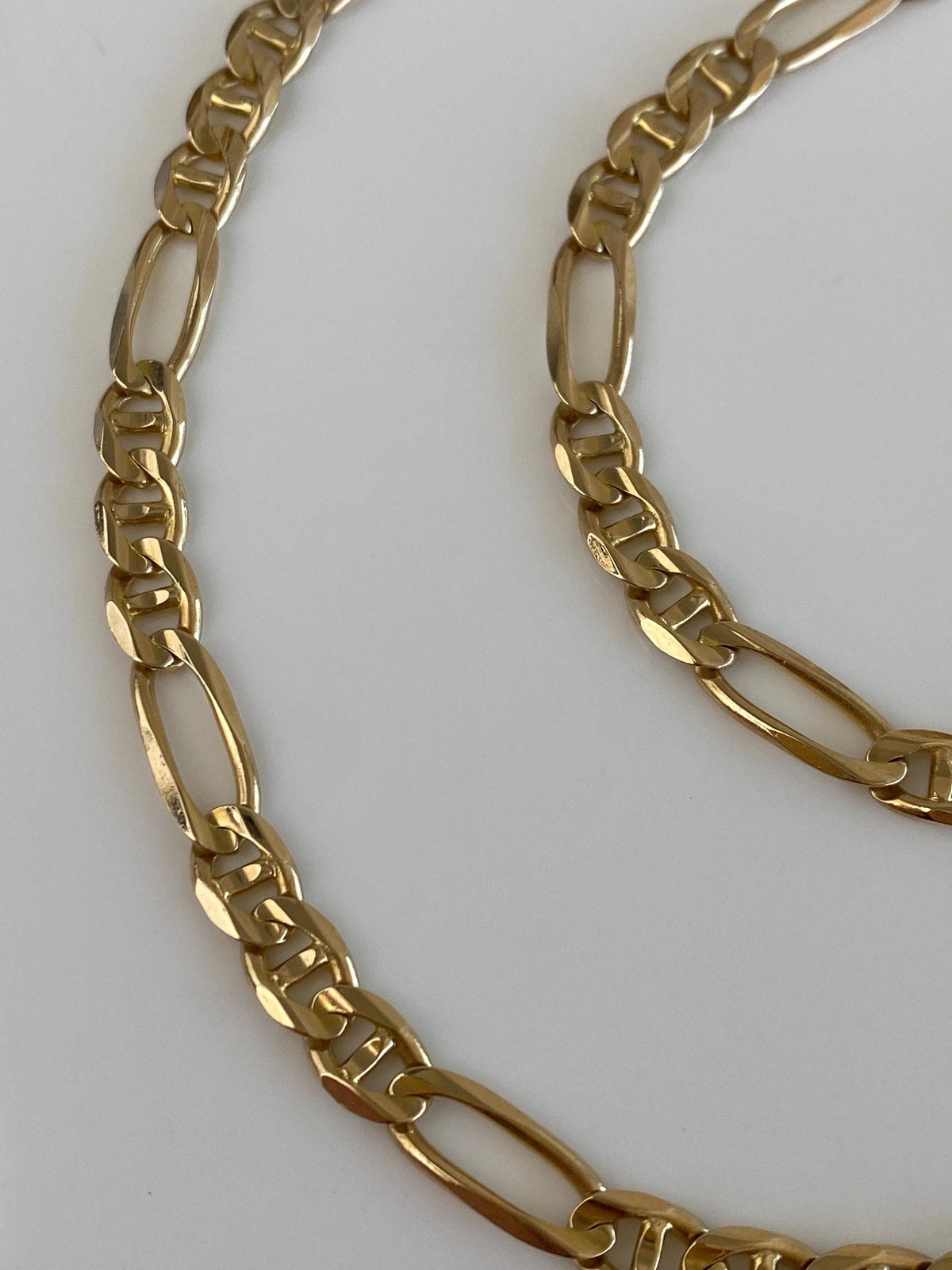 Vintage Solid 14k Yellow Gold Long Chunky Figaro Mariner Link Chain Necklace - 24.75 inches