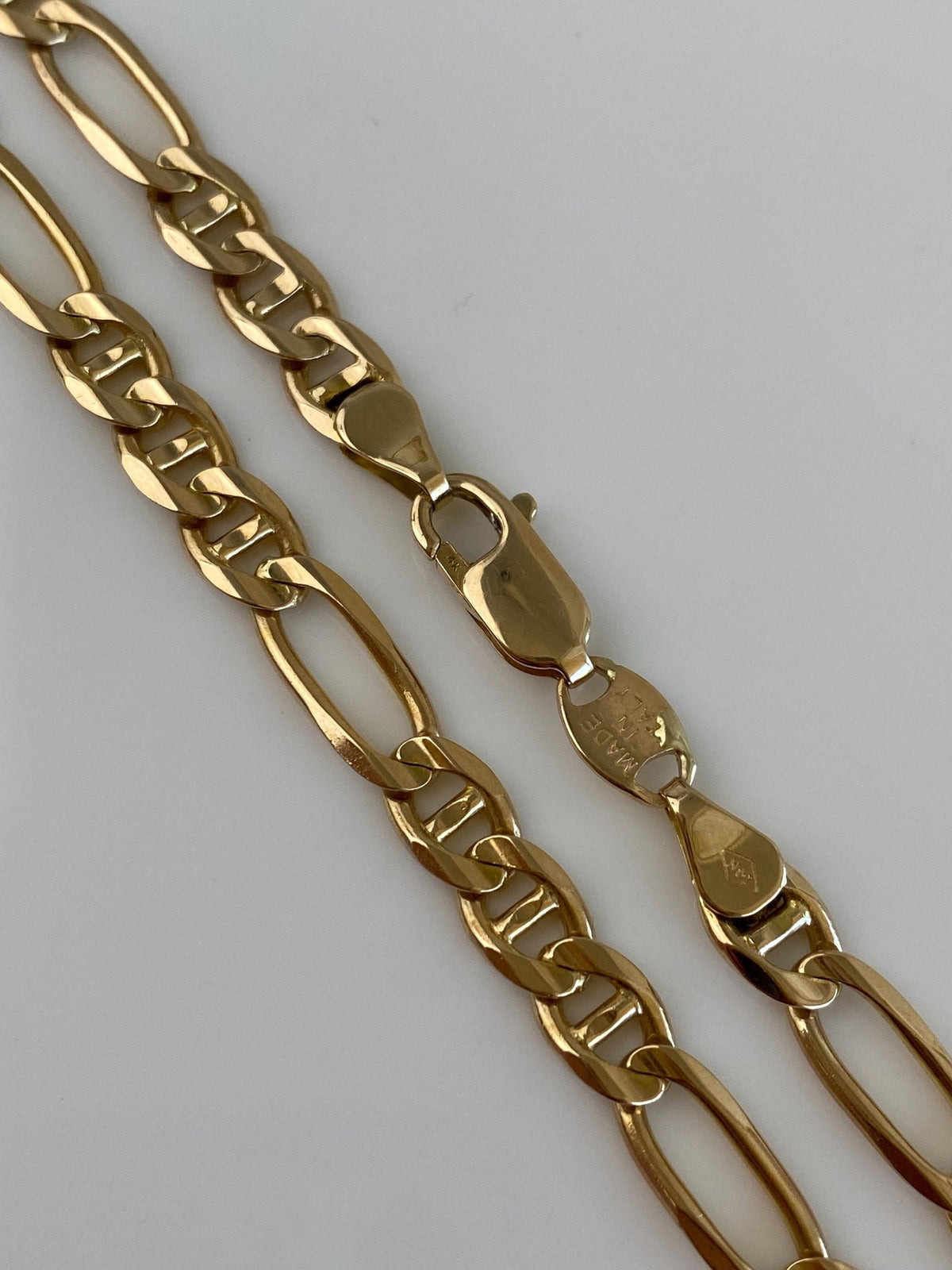 Vintage Solid 14k Yellow Gold Long Chunky Figaro Mariner Link Chain Necklace - 24.75 inches
