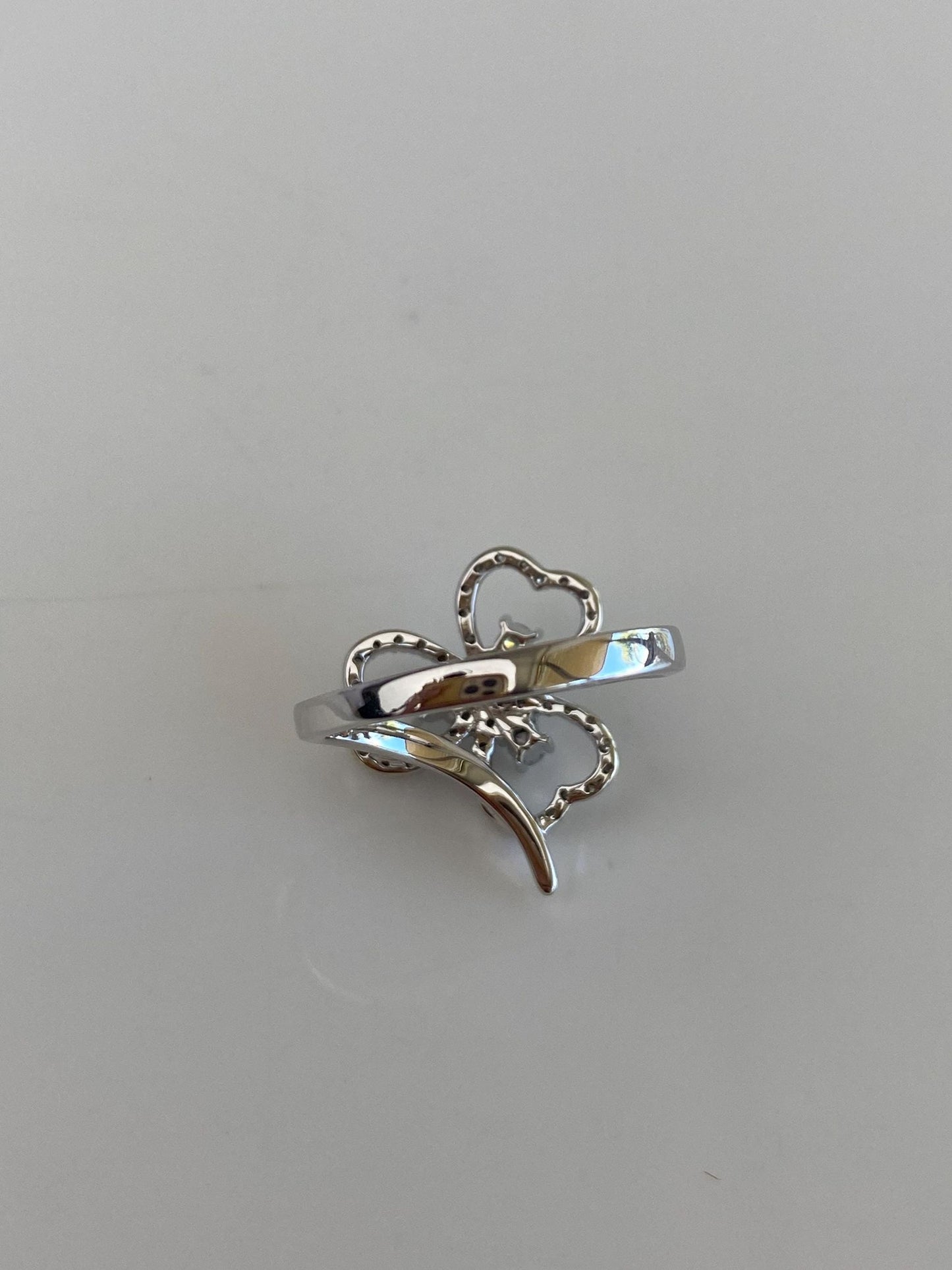 Vintage Solid 14k White Gold Diamond Clover Ring - Size 6.75