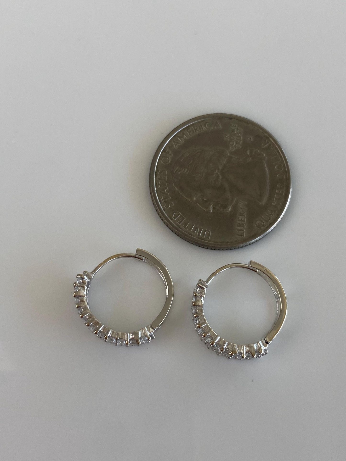 Vintage Solid 10k White Gold Cubic Zirconia Hoop Earrings