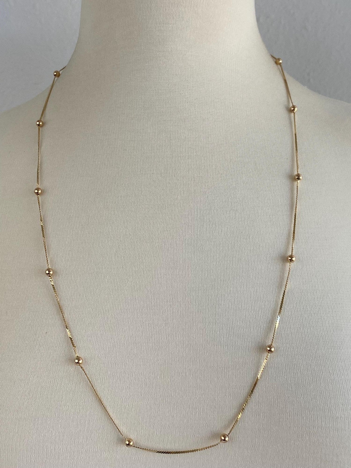 Vintage Solid 14k Yellow Gold Long Gold Ball Serpentine Chain Necklace - 29.25 inches