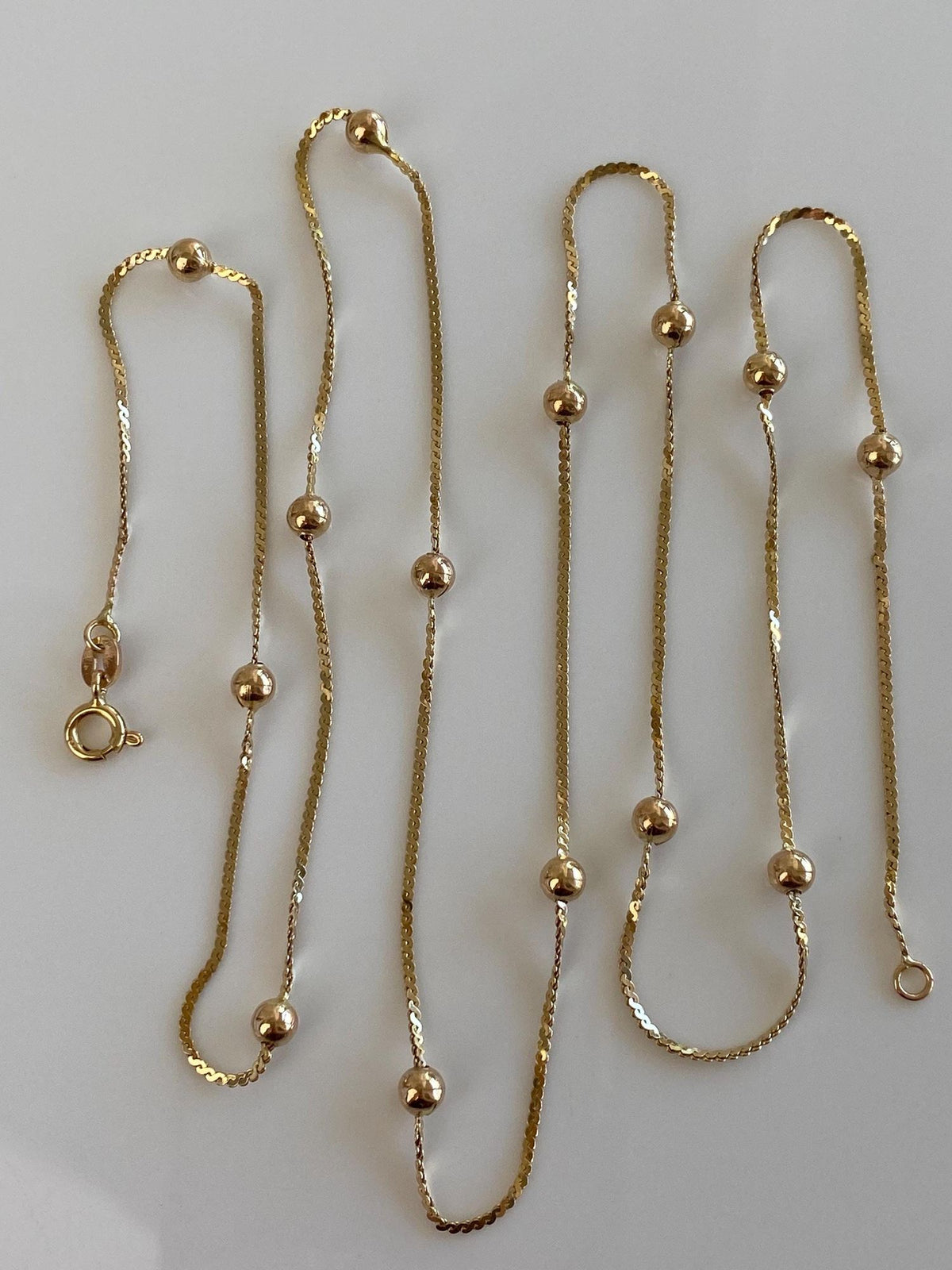 Vintage Solid 14k Yellow Gold Long Gold Ball Serpentine Chain Necklace - 29.25 inches