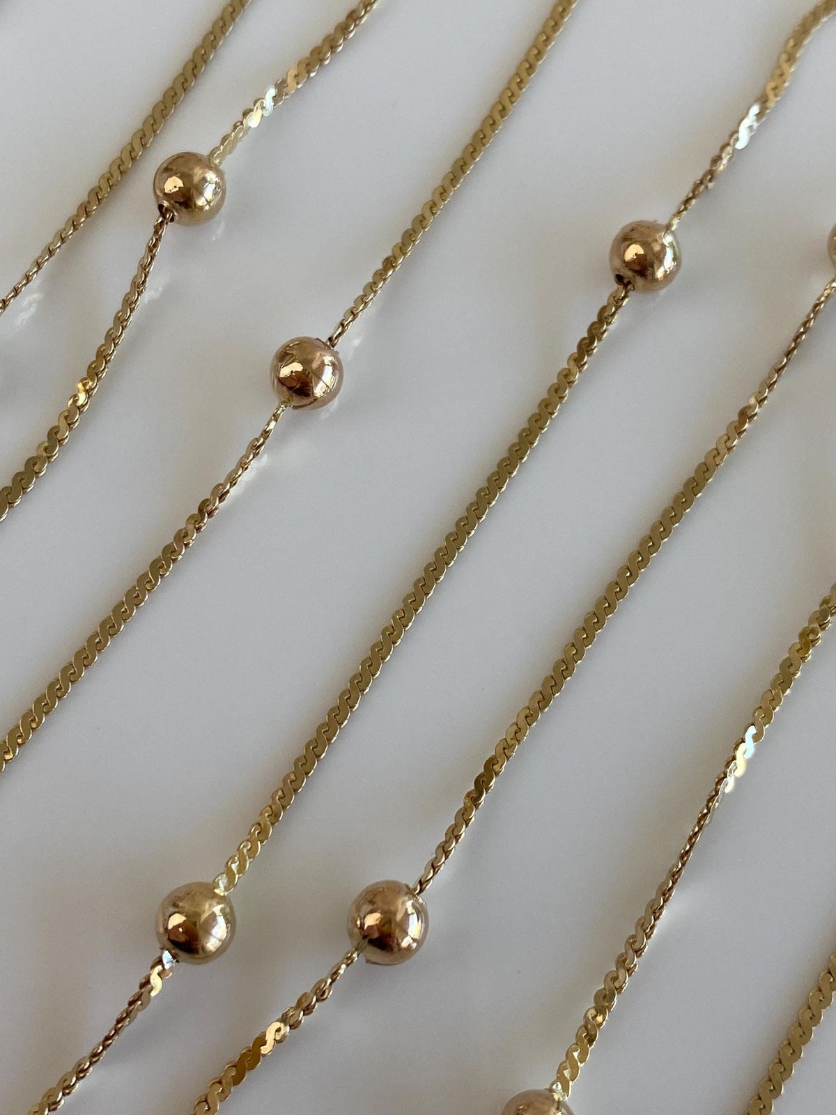 Vintage Solid 14k Yellow Gold Long Gold Ball Serpentine Chain Necklace - 29.25 inches