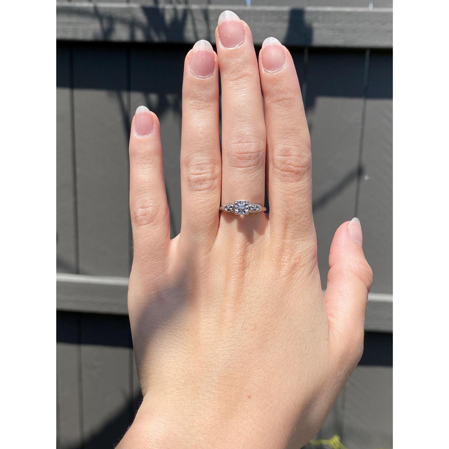 Vintage Solid 14k White Gold Diamond Art Deco Ring - Size 6.75